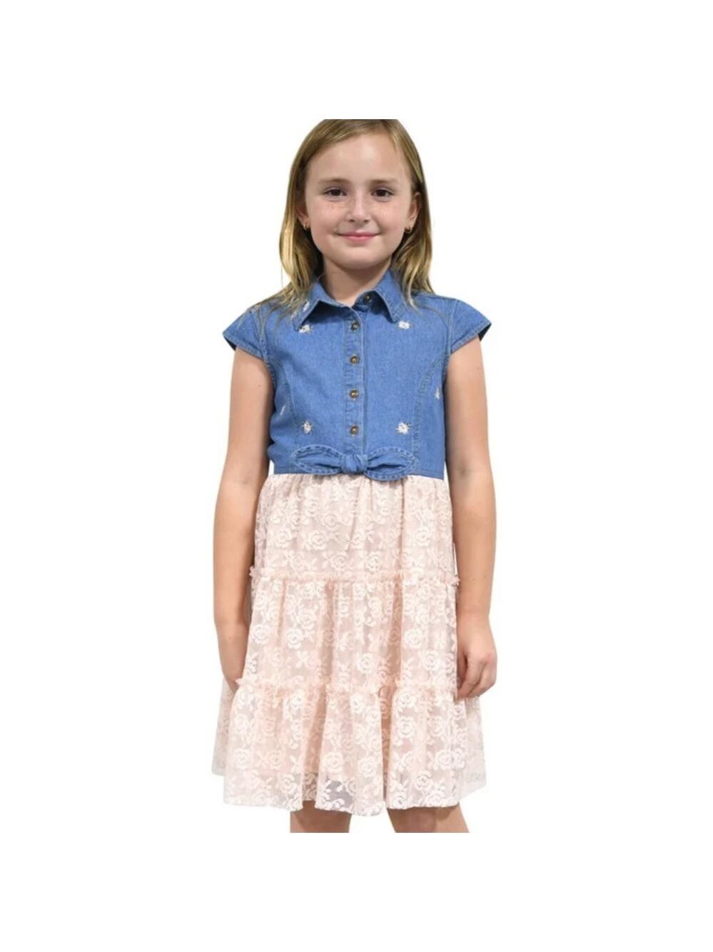 Girls' Blue and Pink Lace Dress